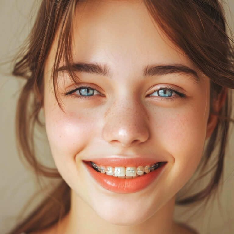 Close Up Of Teen Girl Wearing Clear Braces