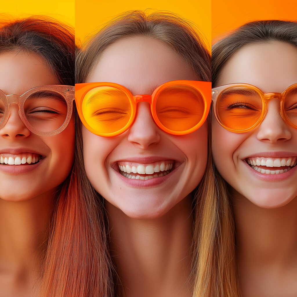 Five Smiling Teen Girls Wearing Orange Glasses